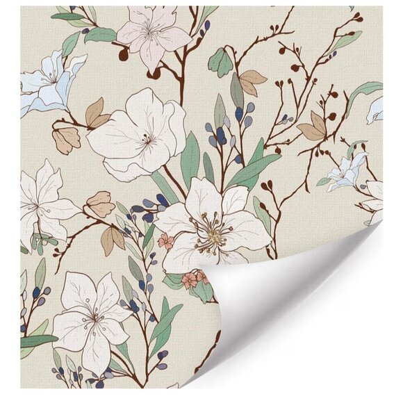 New Beige Peel Stick Wallpaper Boho Floral Lot Of 6 Rolls Botanical Cottage - Picture 1 of 12